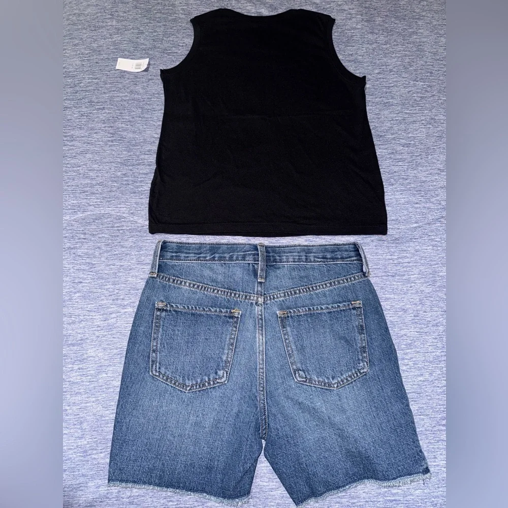 Girls Black Graphic Tank Top and Denim Shorts Set 10/12